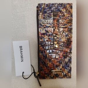 NWT Brahmin Trendsetter Plaid Brown Slim Credit Card Wallet